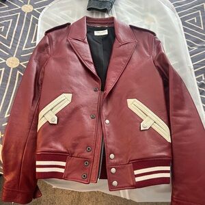 Saint Laurent Burgundy Varsity Jacket with Cream Accents